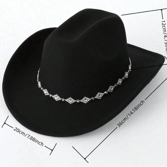 Rhinestone decorated embellished black cowboy cowgirl hat New Adjustable